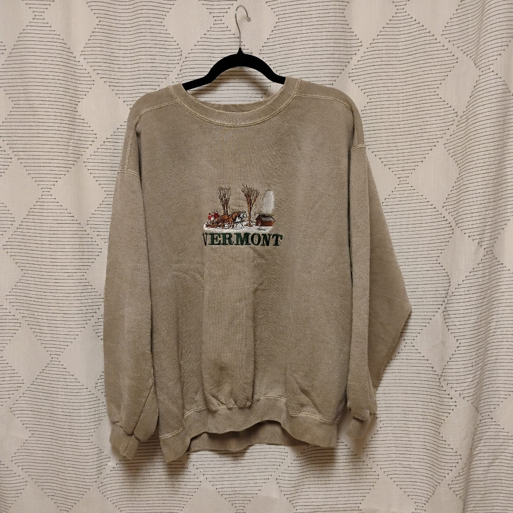 Vtg Santee Heavyweight Beige Vermont Unisex Pullover Sweatshirt Country Large